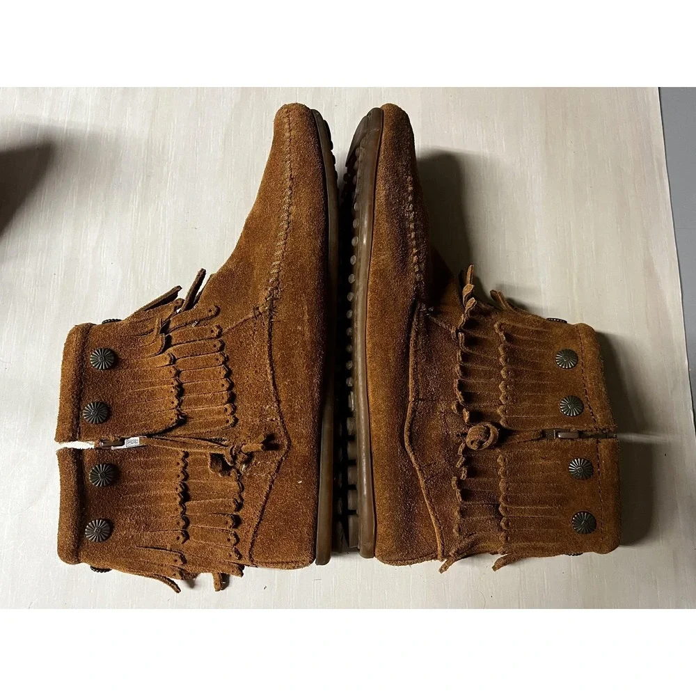 Minnetonka Boots Womens Size 9 Brown Suede Fringe Ankle Moccasin Booties 692